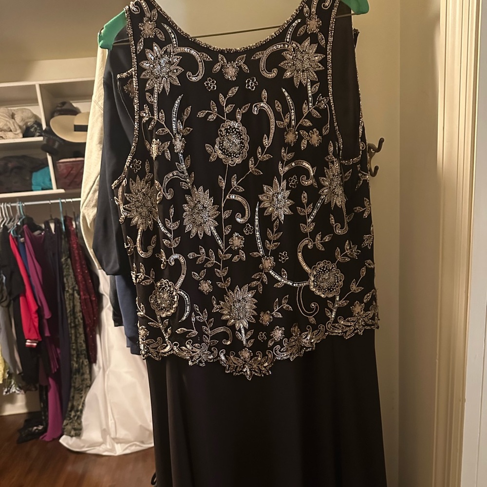 J Kara Black Maxi Dress with Silver Embroidery